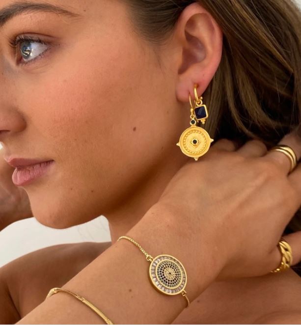 Zafino Ava Earring Gold -Sapphire or Rose Quartz