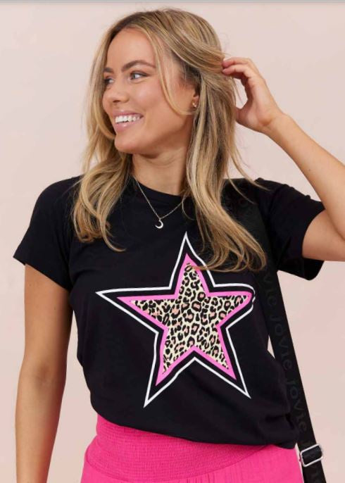 Jovie Dreamer Tee - Black/Multi Leopard Star