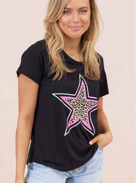 Jovie Dreamer Tee - Black/Multi Leopard Star