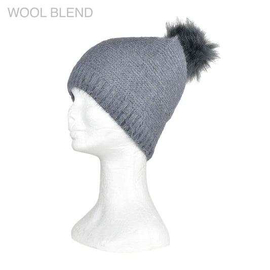 Taylor Hill - Furry Knitted Beanie - Grey