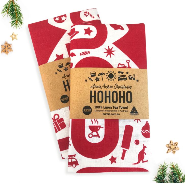Burbia HoHoHo Aussie Christmas Tea Towel