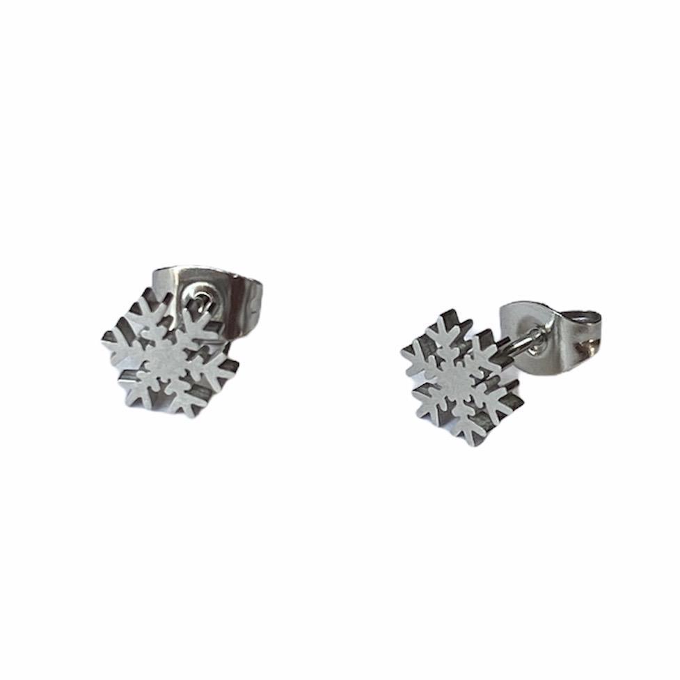Snowflake Earrings Studs - Silver or Gold