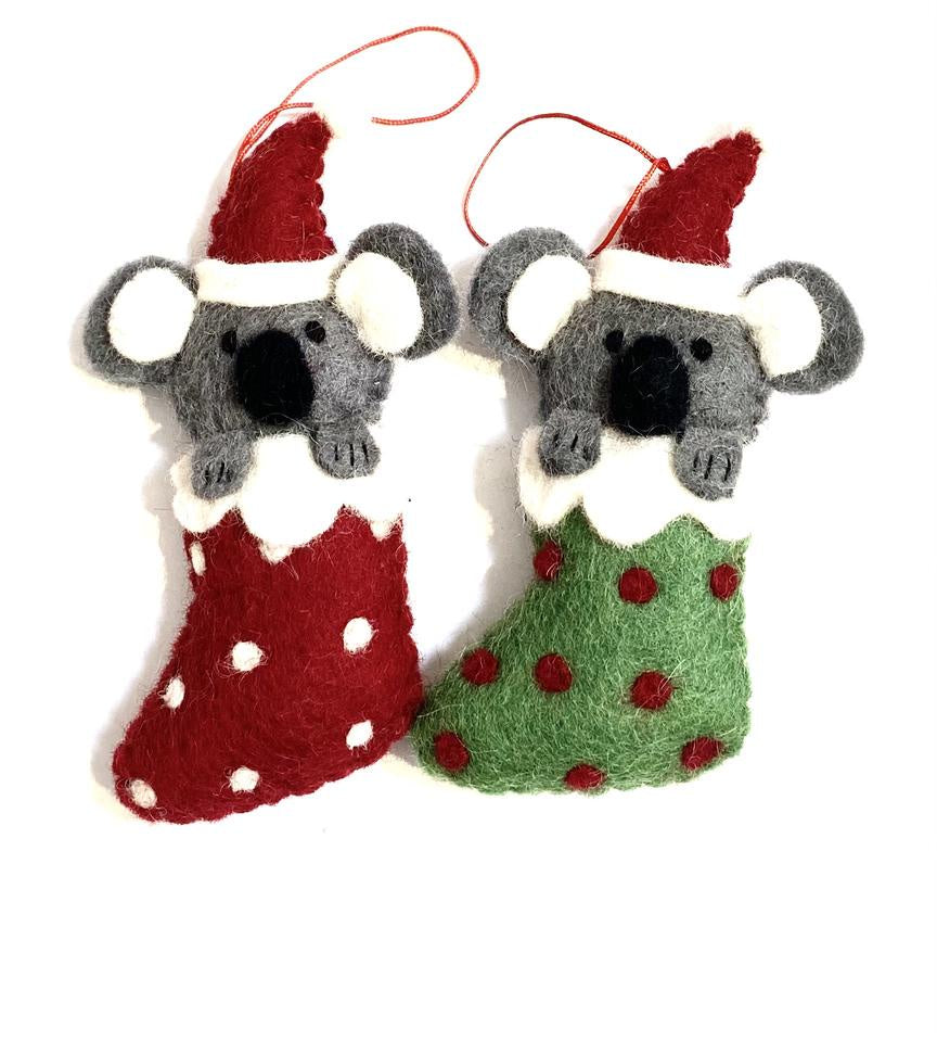 Pashom Christmas Koala in Stocking - Red or Green