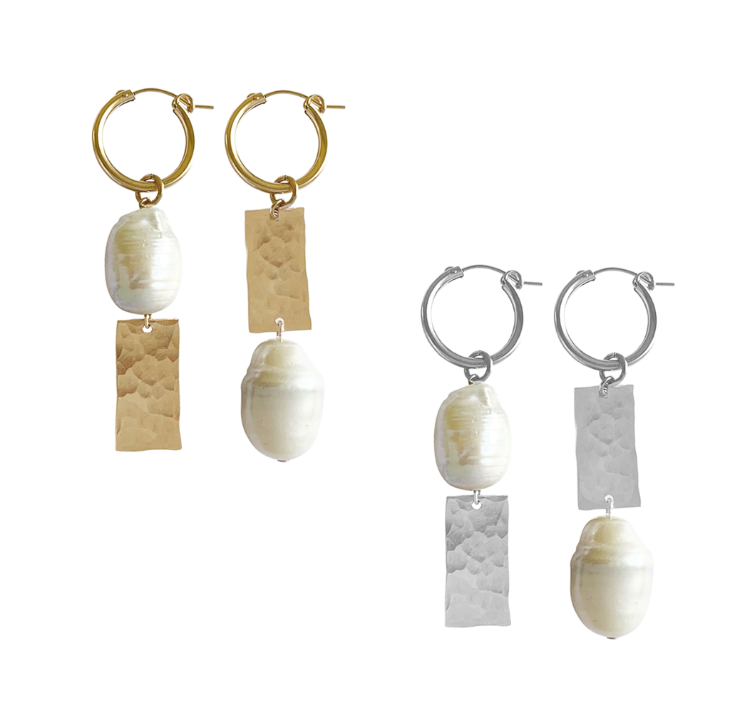 Misuzi Pearl & Tag Mismatched Earring - Gold & SS