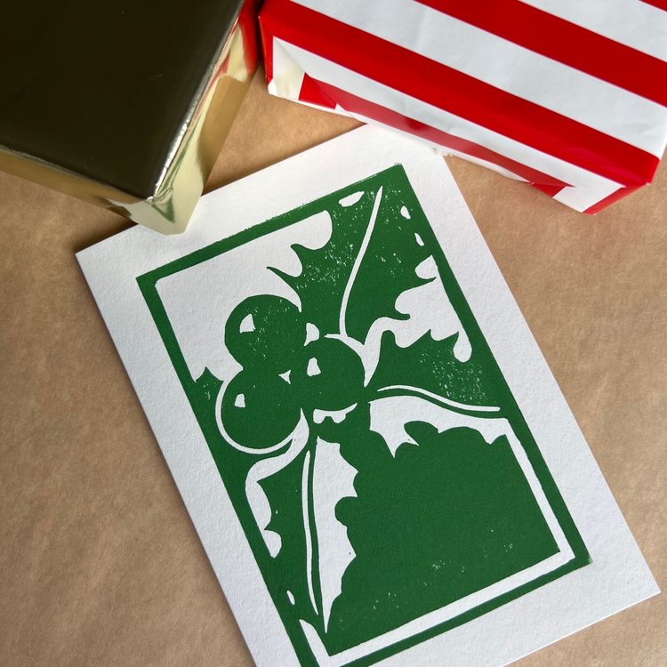 Yuile Street Greeting Card - Christmas Green Holly