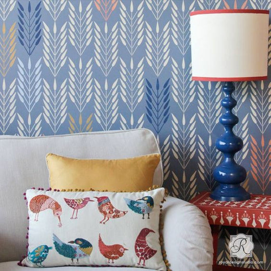 Picaya Quiver Feather Raven & Lily Furniture Stencil-Royal  Design Studioi