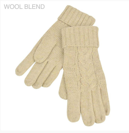 Wool blend Knitted Gloves - Braid Pattern Latte