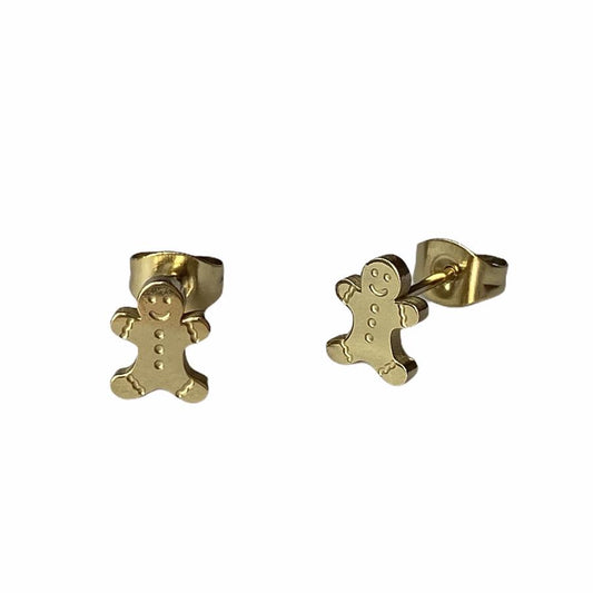Gingerbread Earring Studs - Silver or Gold