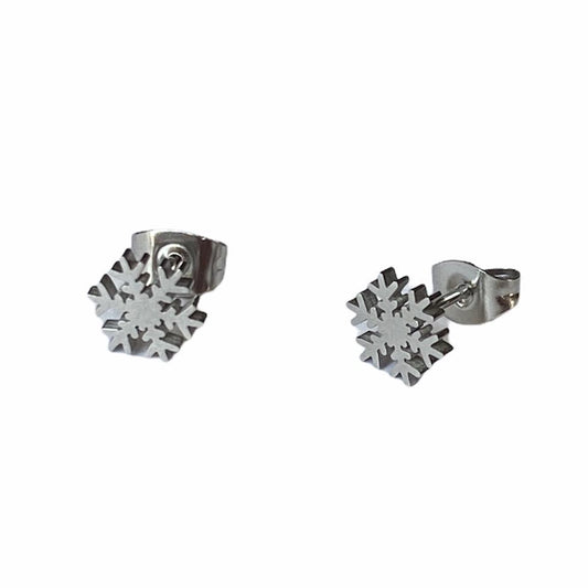 Snowflake Earrings Studs - Silver or Gold