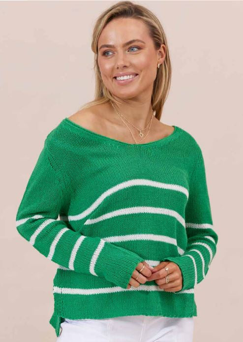 Jovie Portsea Knit - Green/White Stripe