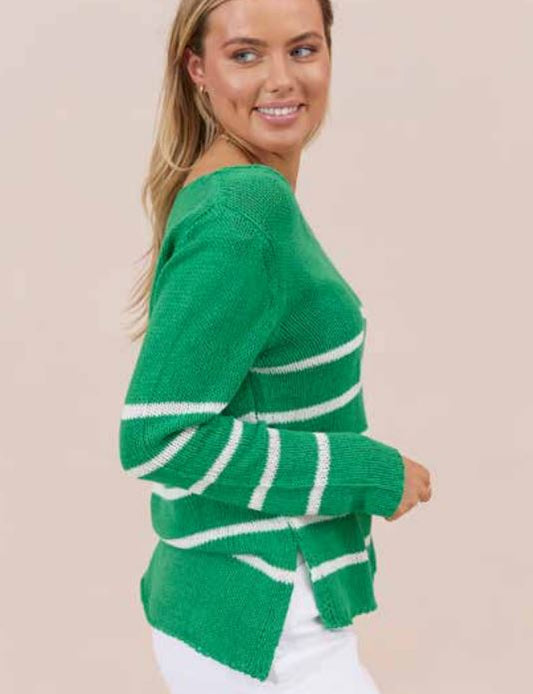 Jovie Portsea Knit - Green/White Stripe