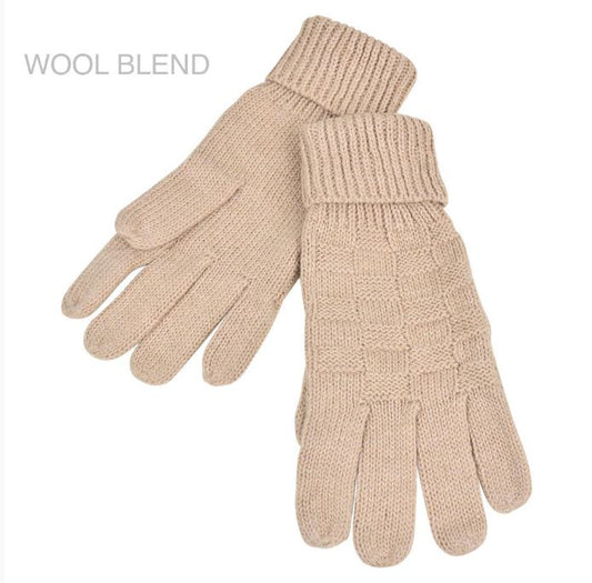 Wool blend Knitted Gloves- Weave  Pattern