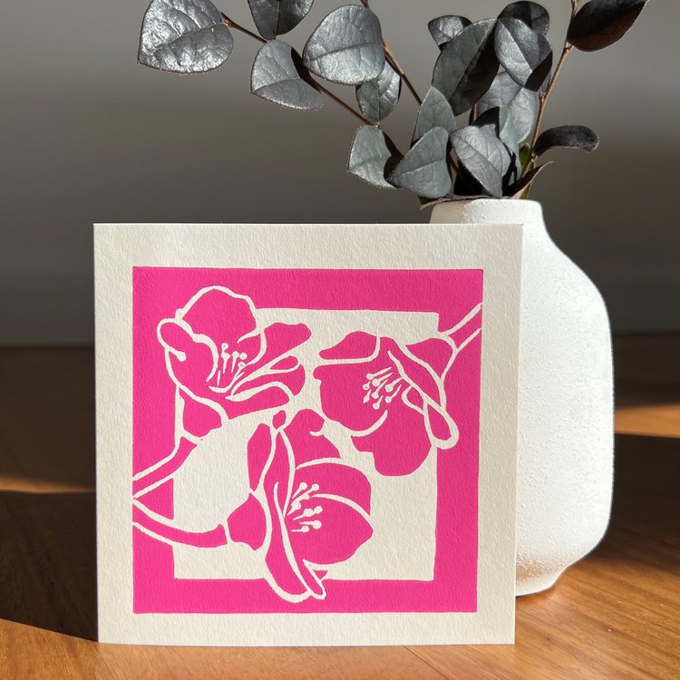 Yuile Street Greeting Card - Magenta Flowers